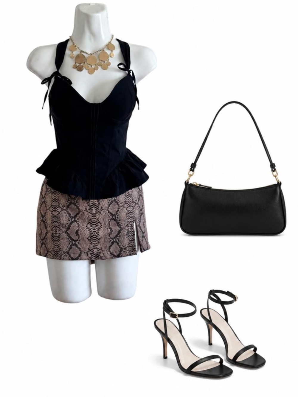 Iris Black Corset Peplum Top Size Small